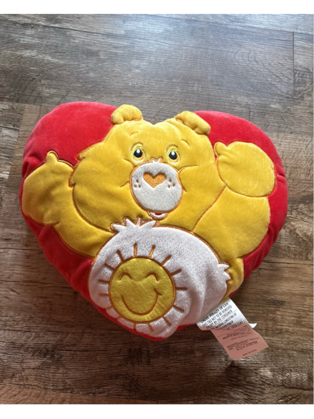 Vintage Care Bears "Funshine Bear" Plush Heart Pillow